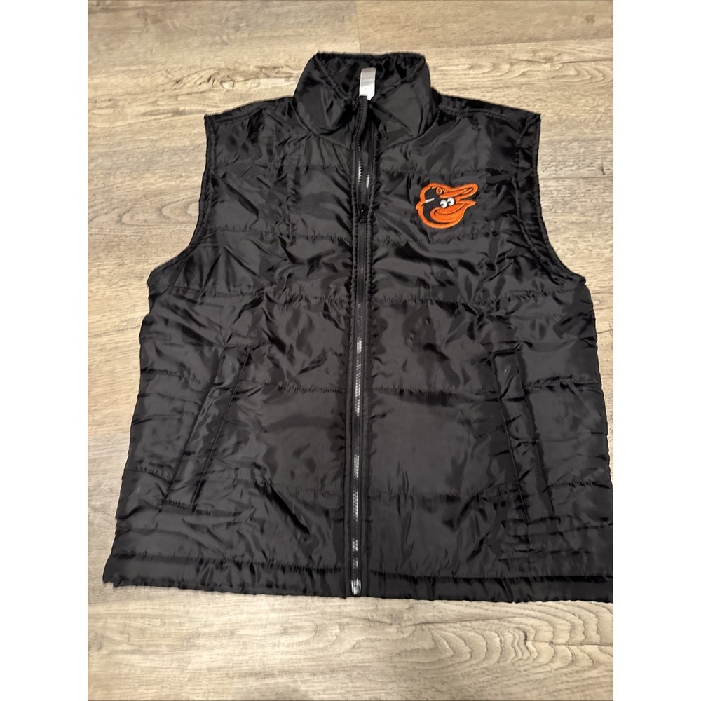 Baltimore Orioles MLB Full‎ Zip Puffer Vest Unisex  Size M black with orange
